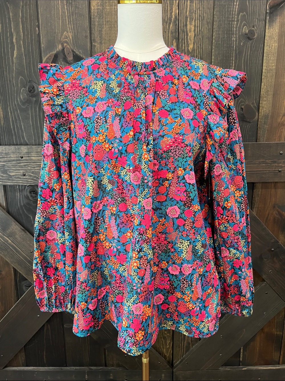 J. Crew Flutter Sleeve Button Up Top L Liberty Fabric Ciara Floral 100% Cotton